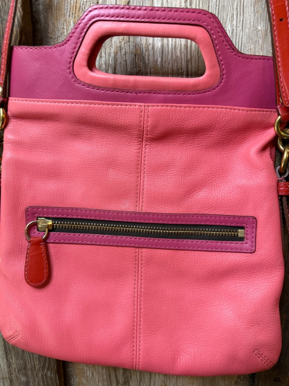 VTG Coach Bonnie Cashin 13388 Pink Red Colorblock Fold Over Crossbody Bag Y2K - Picture 6 of 16